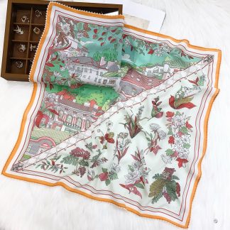 100% Real Crepe de Chine Satin Silk Bandana 70x70cm – Heavyweight 50g Square Scarf with Scalloped Lace Border